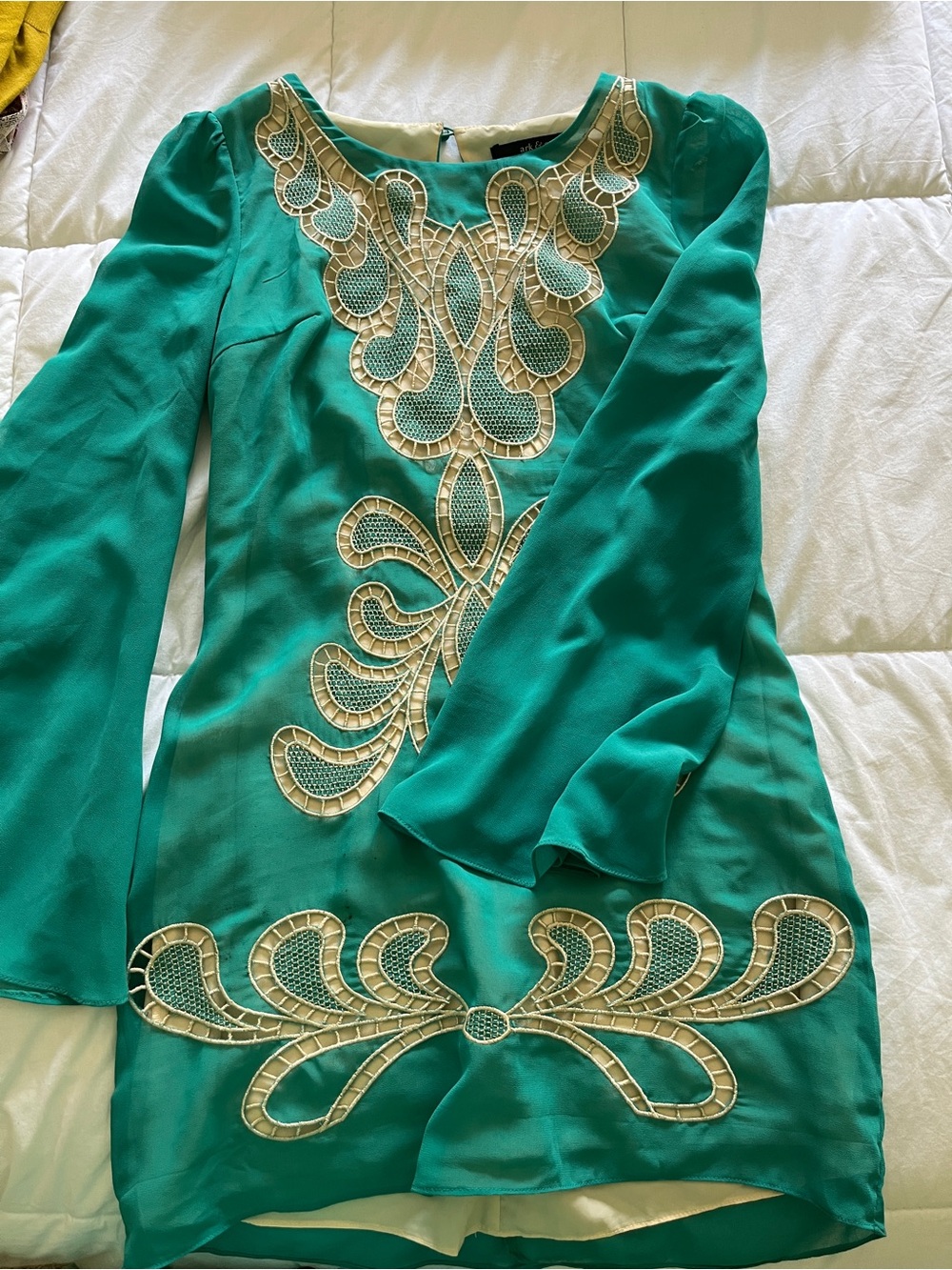 Ark & Co Teal Mini Dress with Cream Embroidery